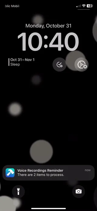 Actionable notification demonstration showing transition from notification to Just Press Record app