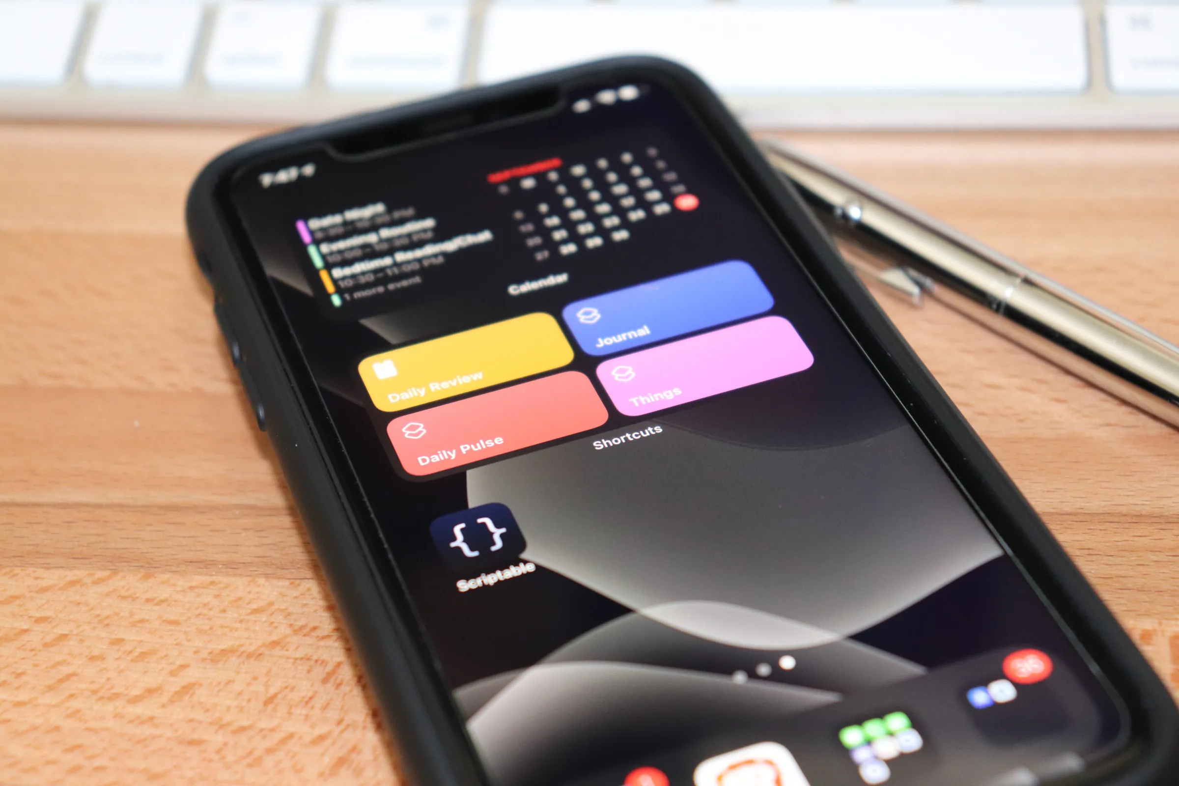 &#39;Photo of my iPhone 11 showing the Shortcuts widget and Scriptable application&#39;