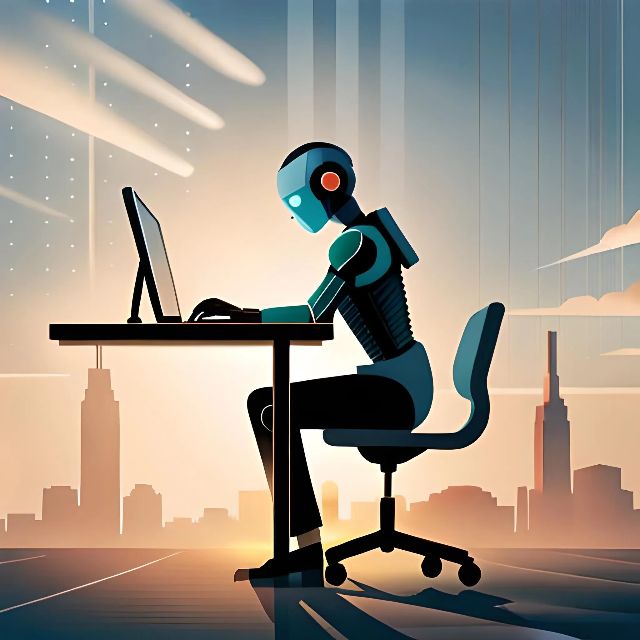 'An AI-generated image (using <a href="https://www.bluewillow.ai/">BlueWillow</a>) with the prompt "A robot typing on a computer, simple design"'