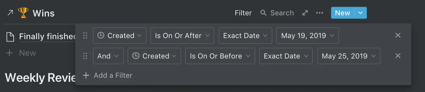 Wins filter configuration