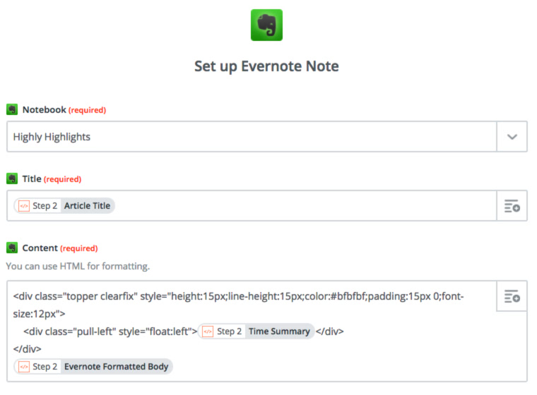 Zapier Create Evernote Note Template