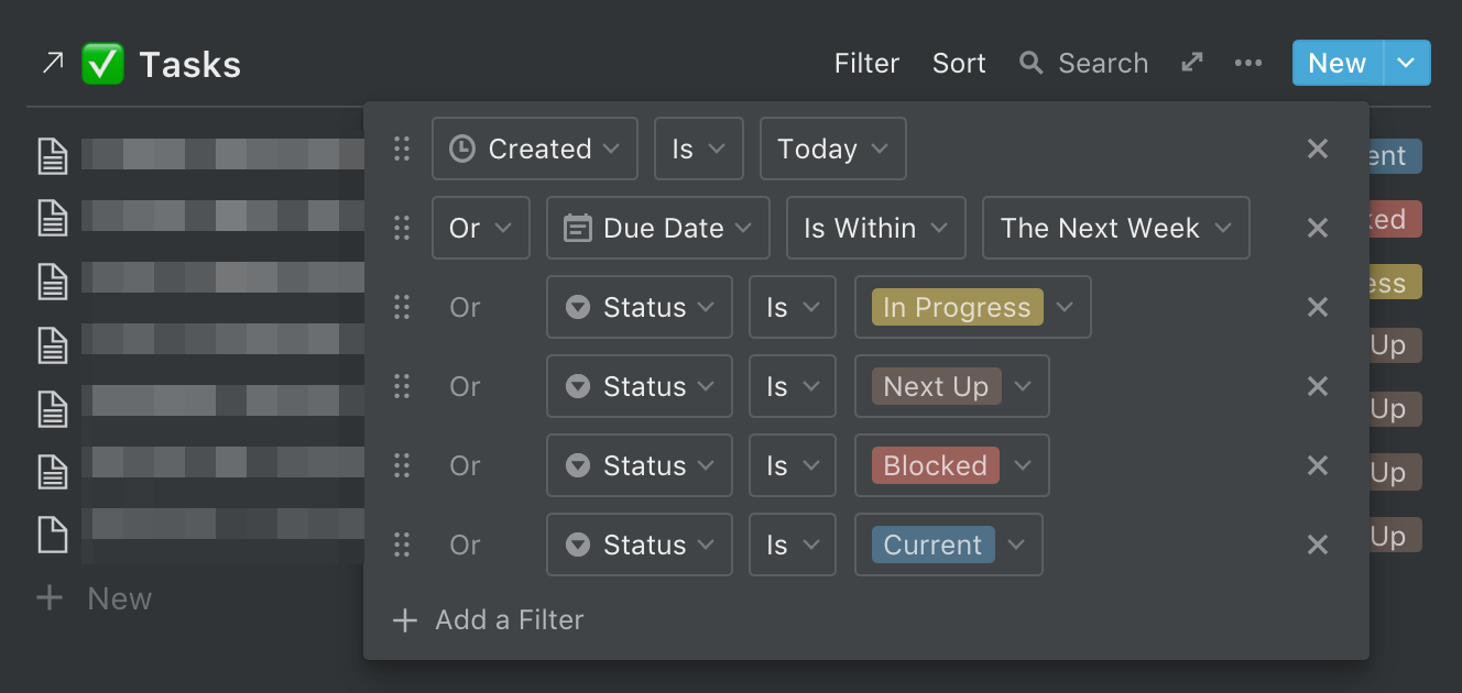 Tasks filter